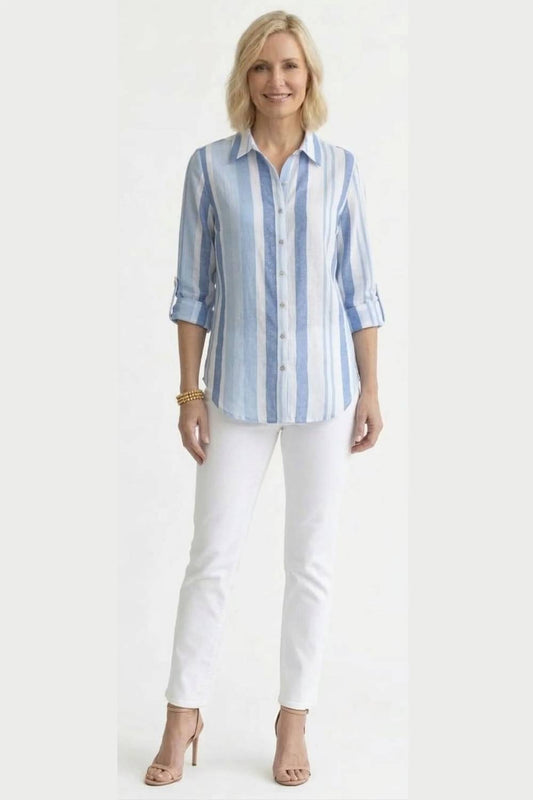 Multi-tone Striped Roll-tab Blouse