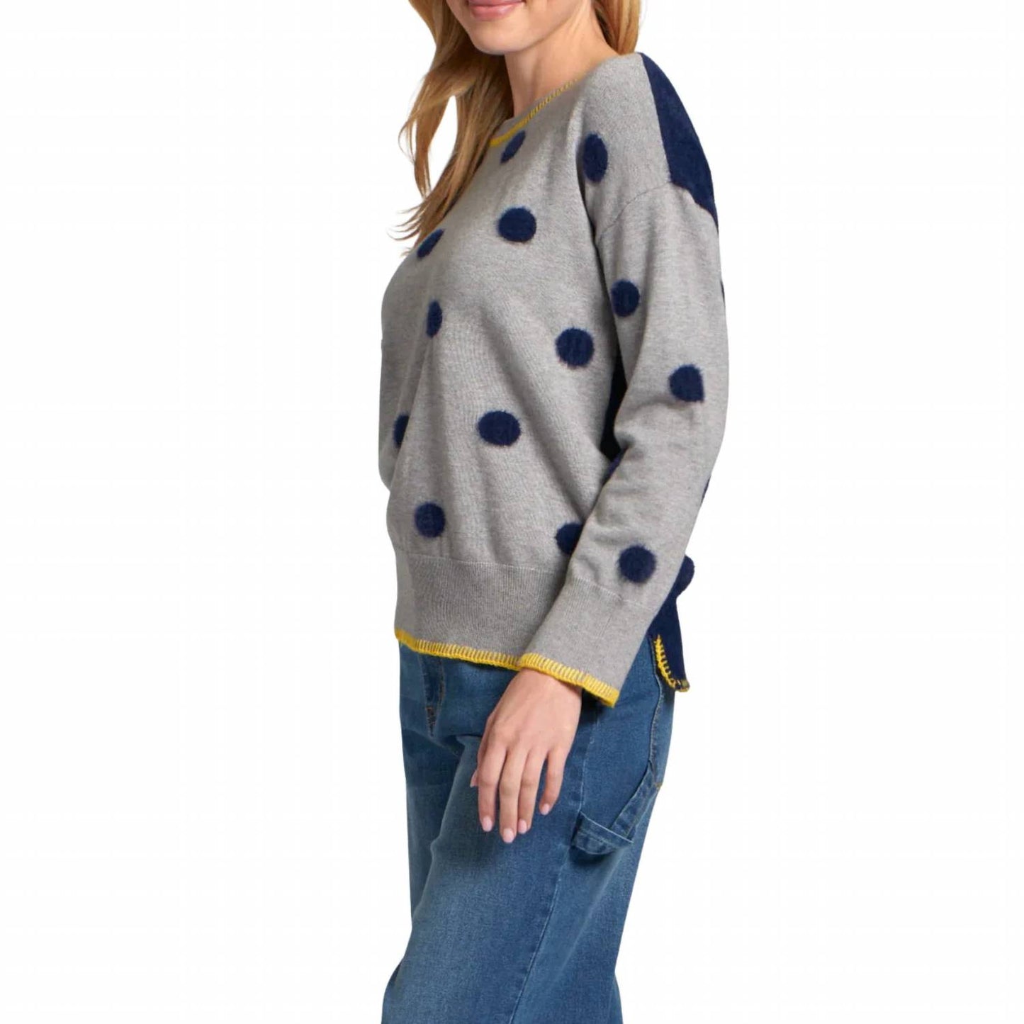 Polka Dot Sweater With Contrast Stitching