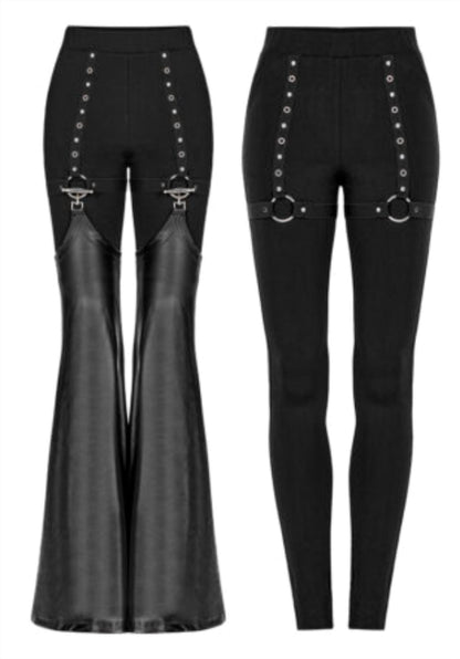 Punk Leggings With Detachable Pu Leather Leg Gaiters
