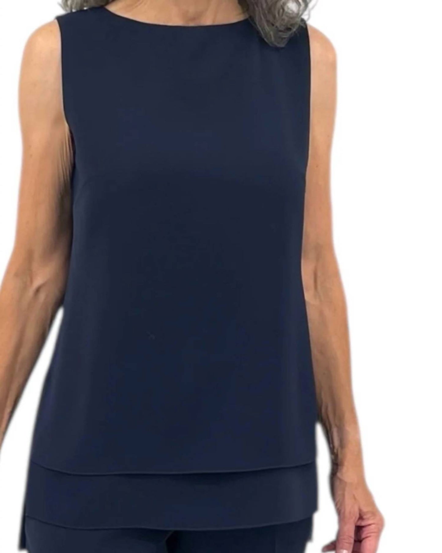 Lustrous Crepe Double Layer Crew Neck Tank