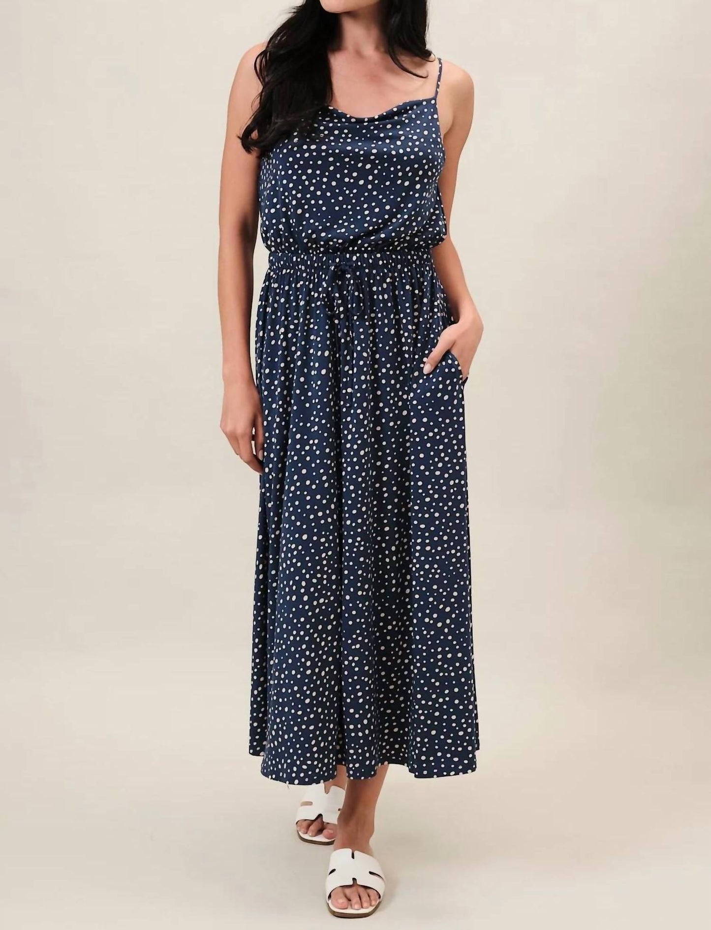 Cindy Cowl Neck Spaghetti Strap Midi Dress