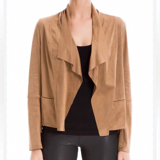 Faux Suede Open Front Jacket