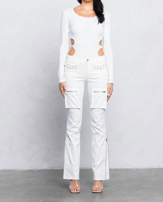 Cut Out Back Side Long Sleeves Bodysuit