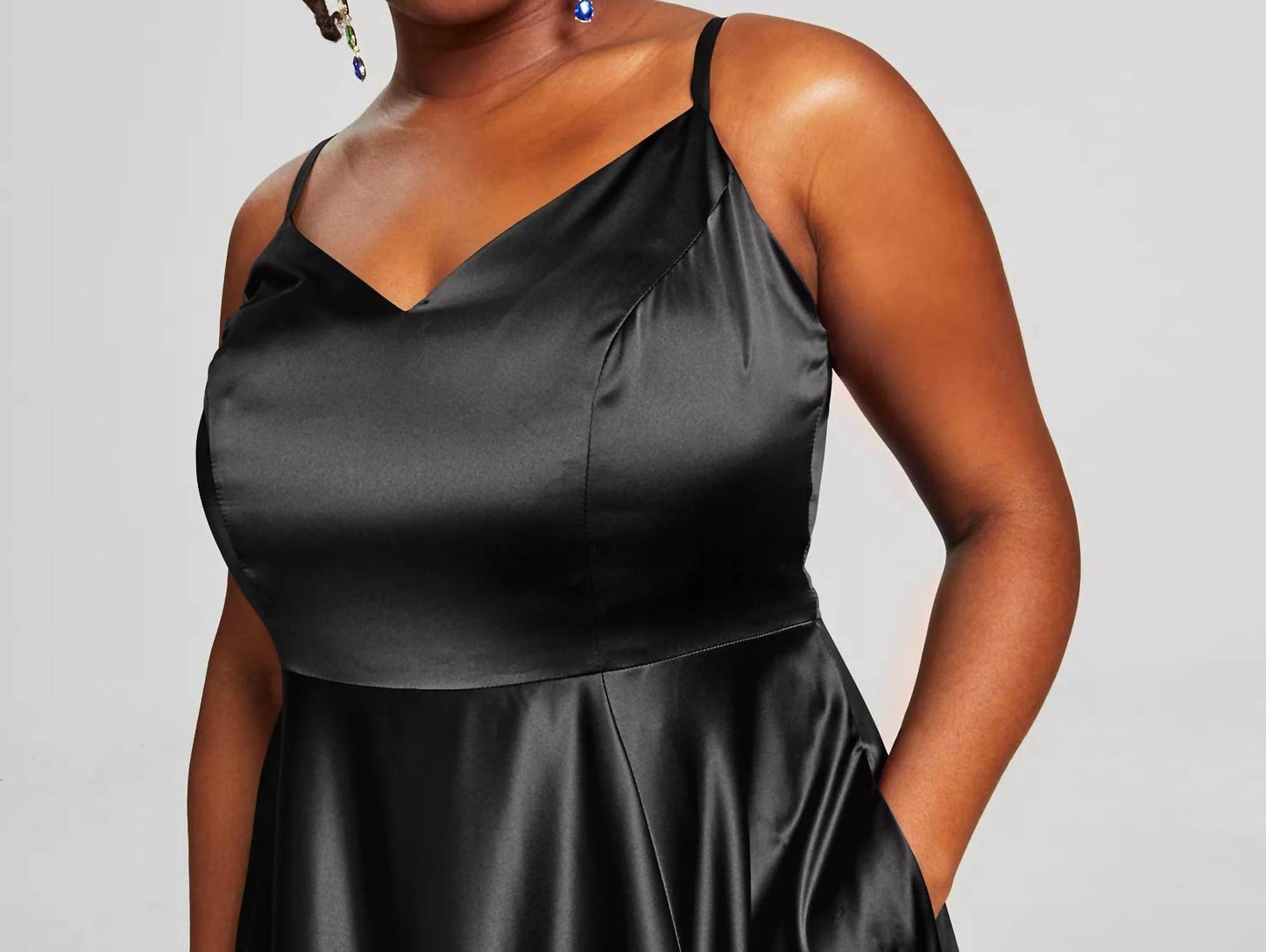Plus Size Satin Sleeveless Front-Slit Gown