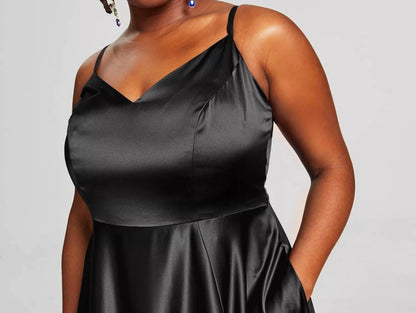 Plus Size Satin Sleeveless Front-Slit Gown