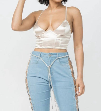 Just Me Satin Corset Crop Top