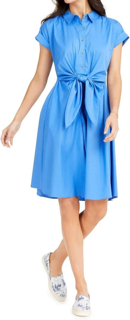 Cotton Tie Waist Fit And Flare Dress