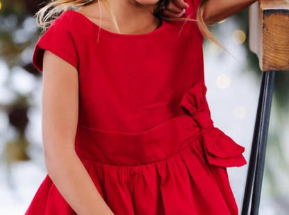 Kid's Organic Cap Sleeve Party Dress With Bow Sash