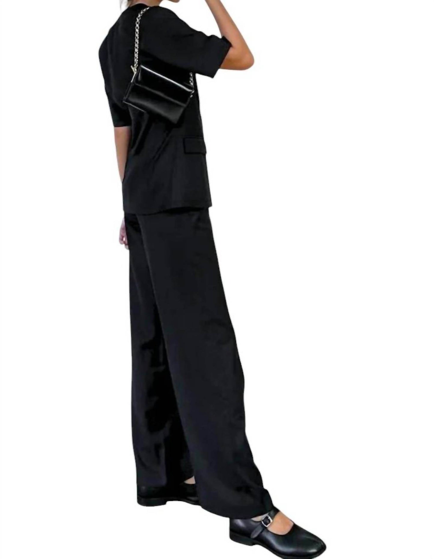 The Cotton Brand - Meredith Double-Breasted Satin Blazer and Pant Set - Rack Hunt -