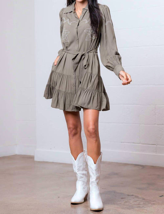 Sage Blossom Western Mini Dress