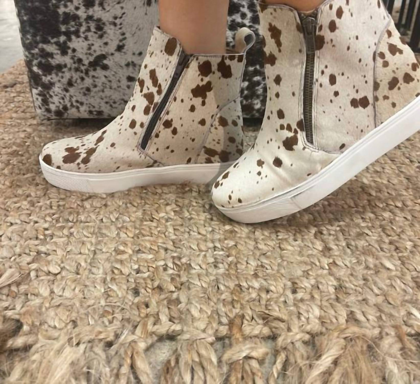 Women's Holly Cowhair Salt and Pepper Hightop Boots