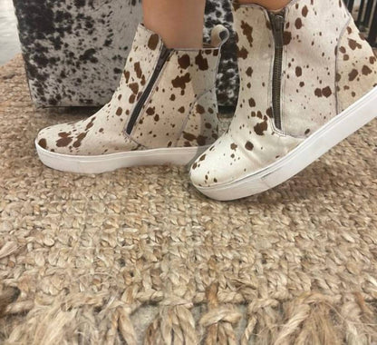Women's Holly Cowhair Salt and Pepper Hightop Boots