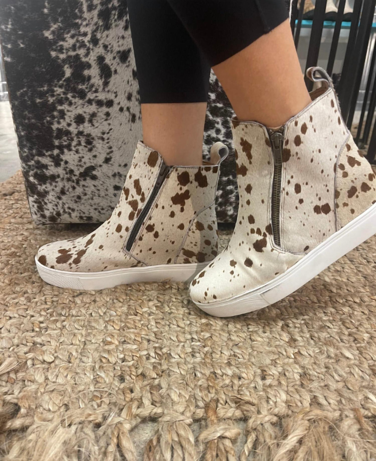 Women's Holly Cowhair Salt and Pepper Hightop Boots