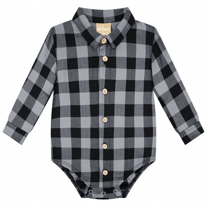 Boy's Plaid Collar Onesie Set