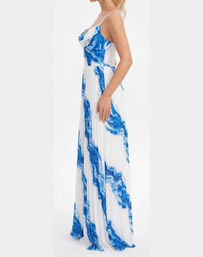 Abstract Print Pleated Maxi Jumpsuit