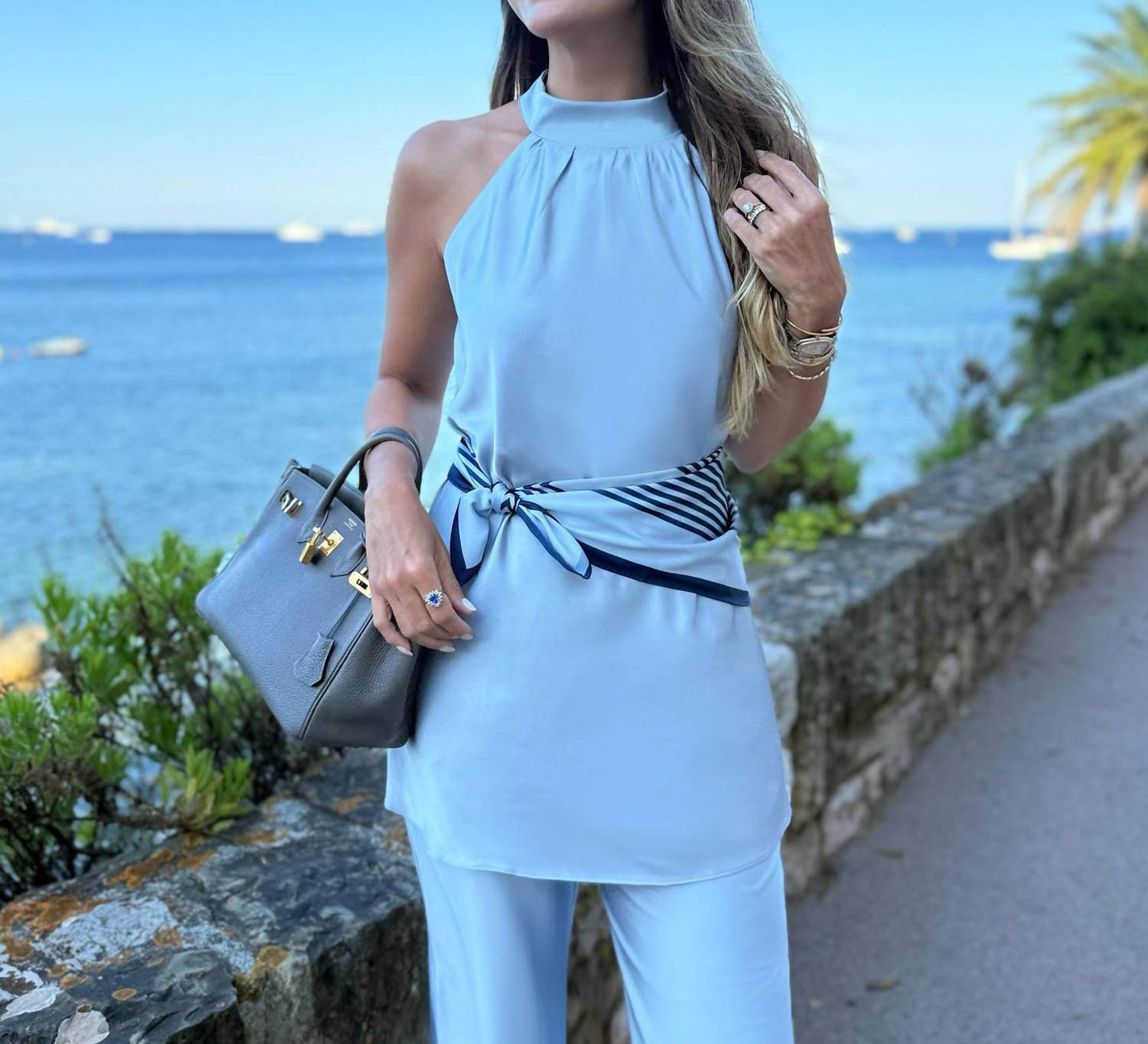 Raizz - Gisele Satin Top And Pants Set With Scarf - Rack Hunt -