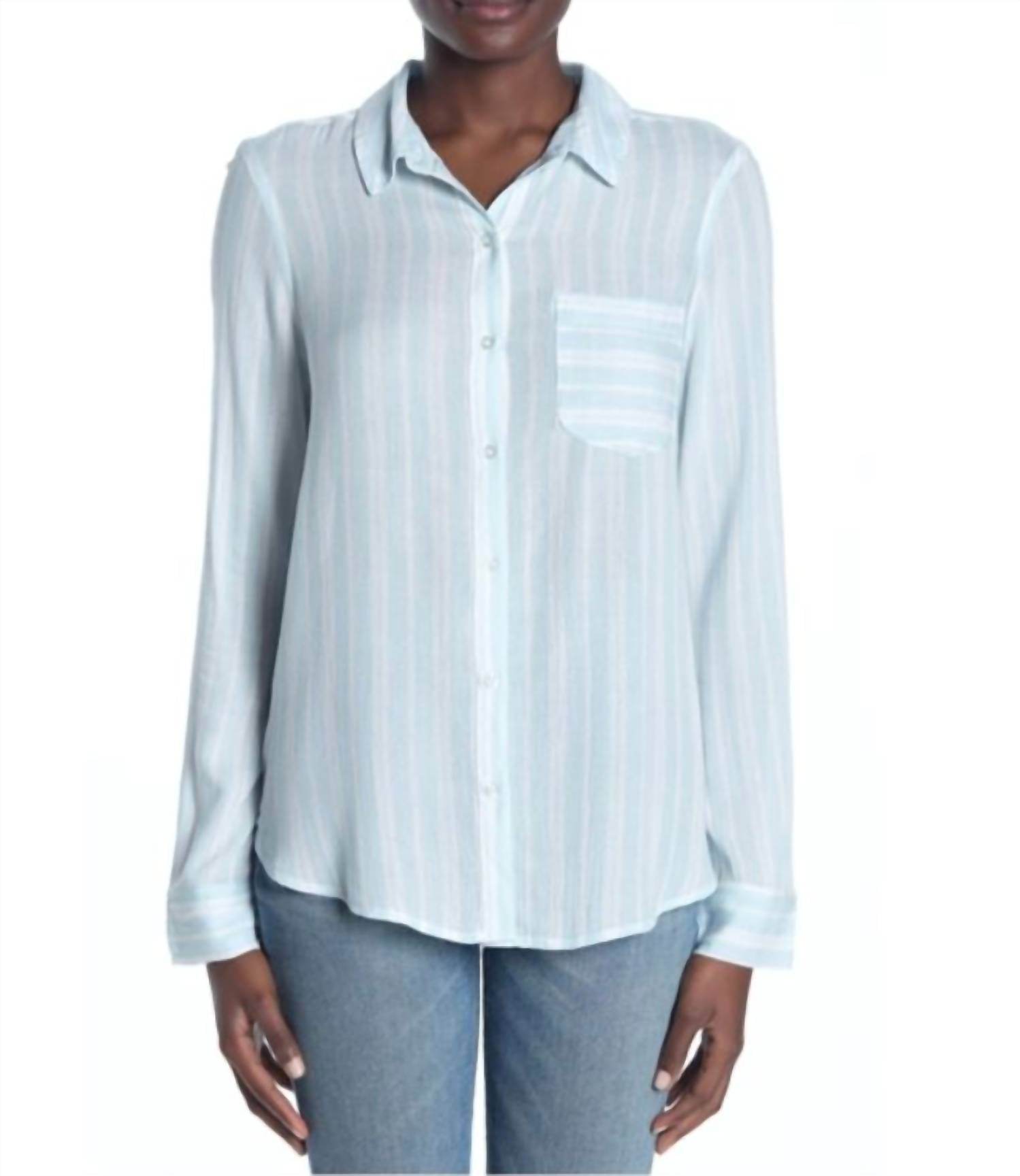 Abound - Striped Tie Front Long Sleeve Weekend Button Down Blouse - Rack Hunt -