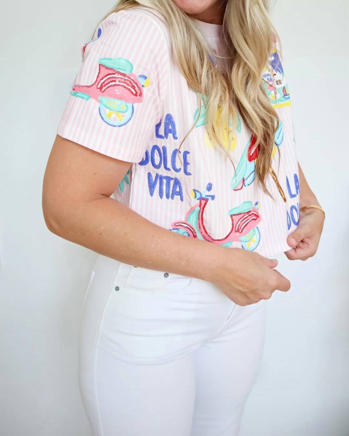 La Dolce Vita Striped Sequin Top