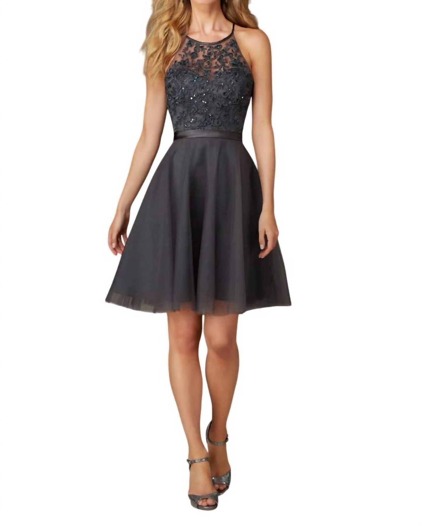 Tulle Affairs by Mori Lee - Tulle Embroidered Beaded Satin Waist Cocktail Dress - Rack Hunt