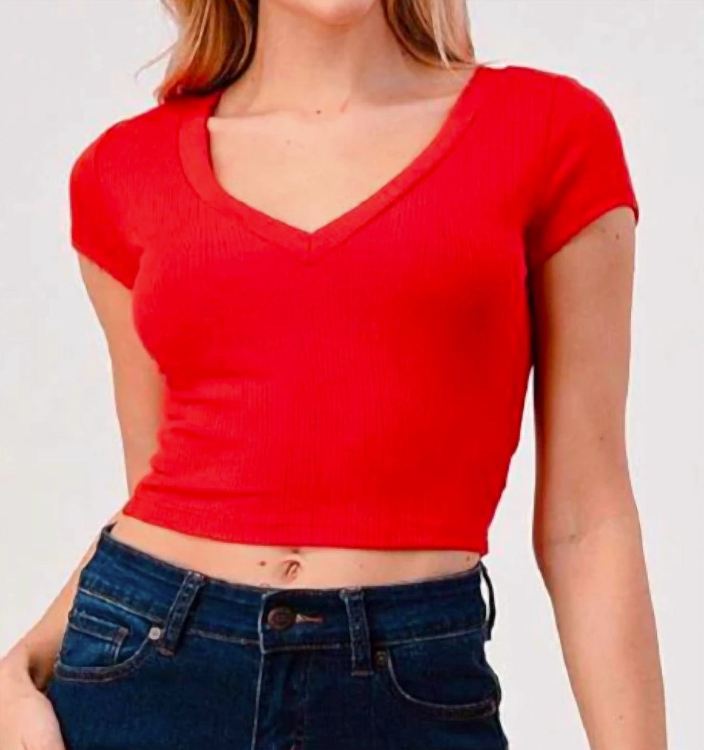 Crop V-Neck Short Sleeve Top