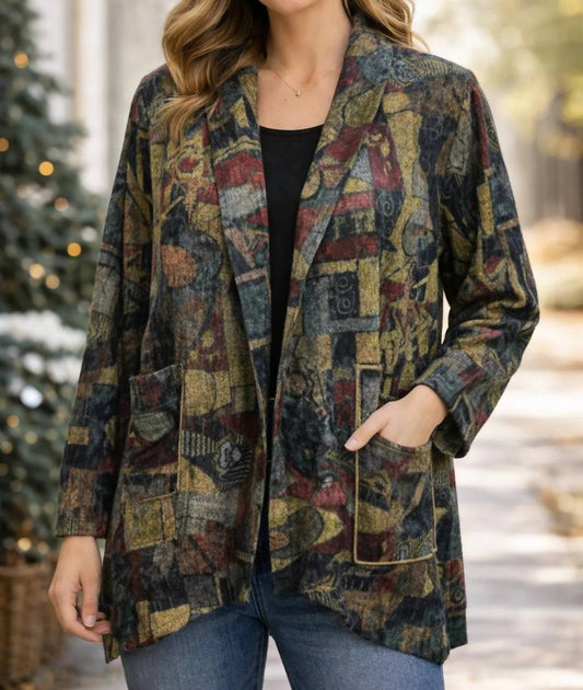 Abstract Tapestry Open Front Jacket