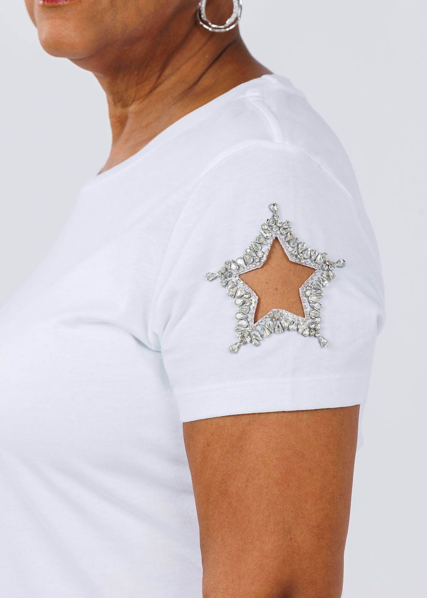 Suzy T - Women's Stars Cut Out Sleeve Top - Rack Hunt -