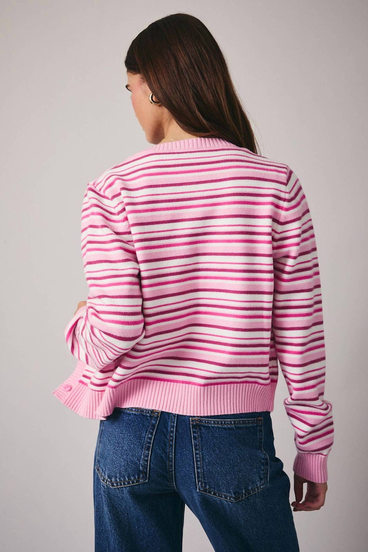 Button Up Stripe Sweater Top