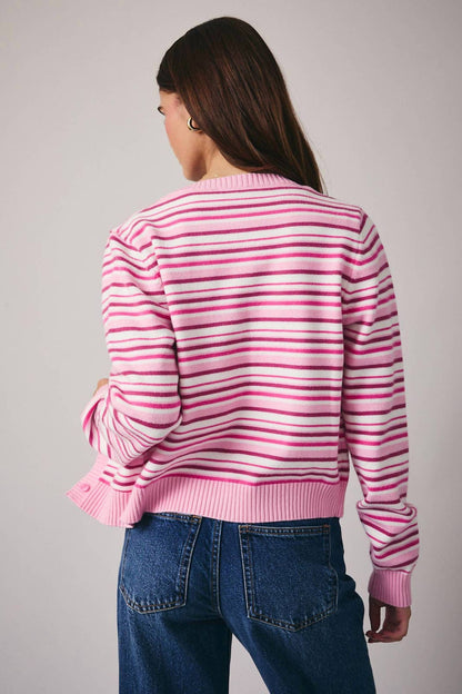 Button Up Stripe Sweater Top
