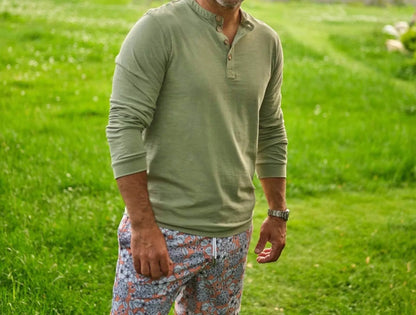 Sea Culture - Tea-dyed Long Sleeve Henley Shirt - Rack Hunt