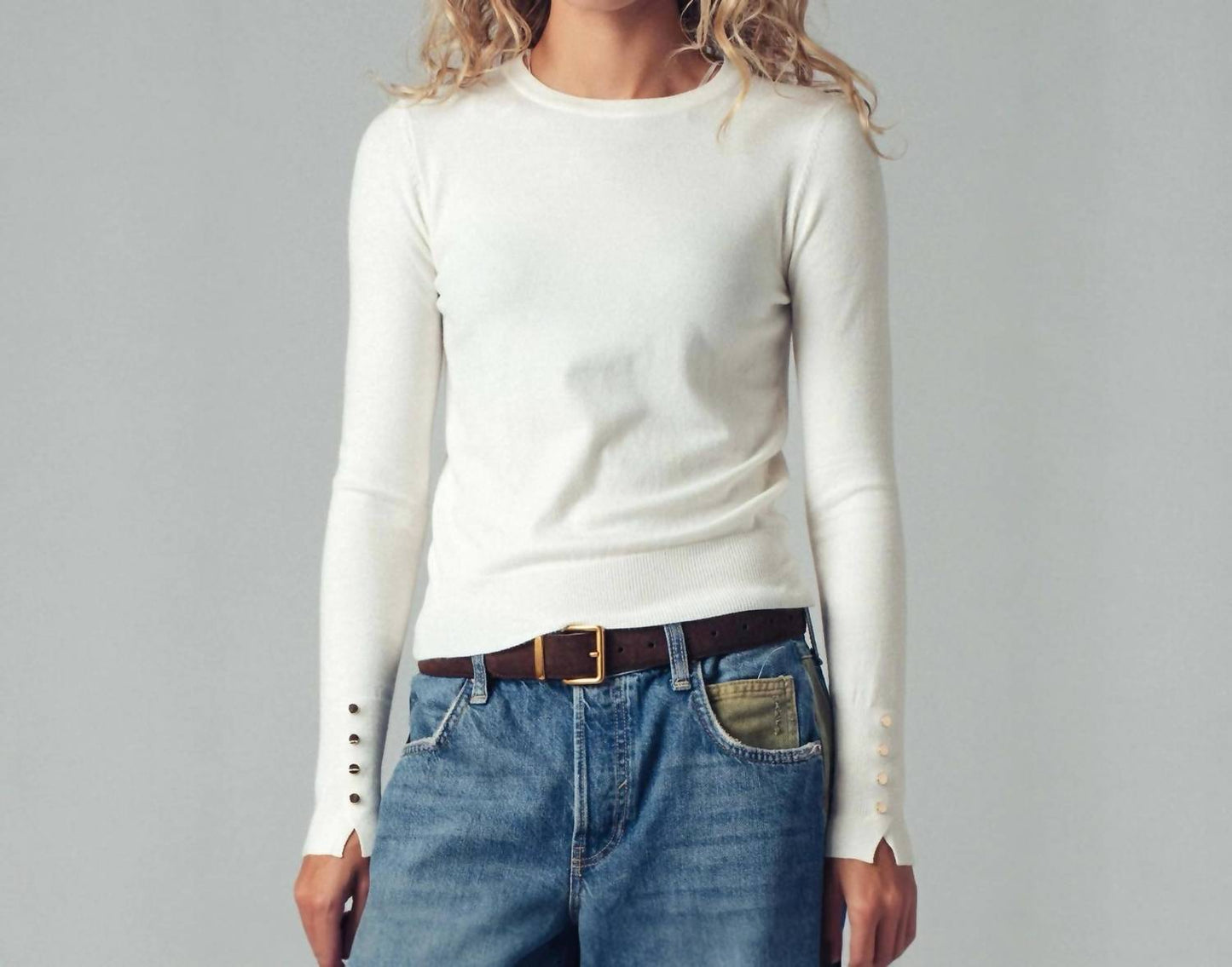 Button Cuff Sweater Top