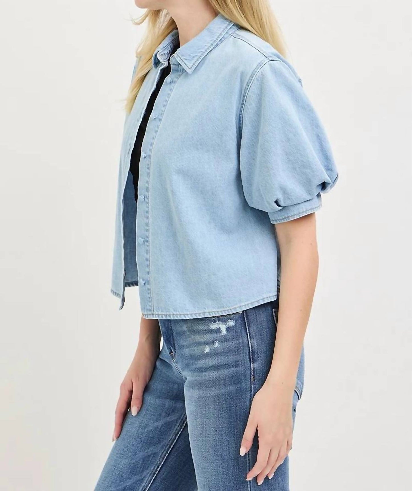 Denim Puff Top