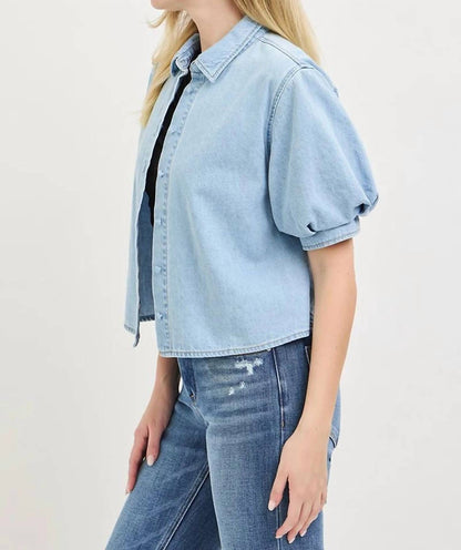 Denim Puff Top