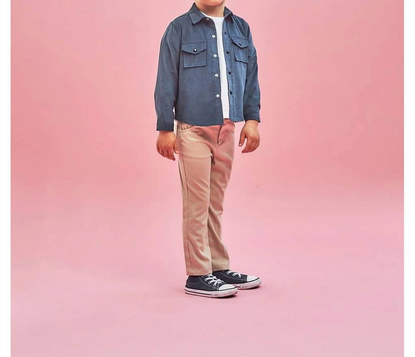 Kid's Corduroy Shirt With Collar And Twill Trousers Set