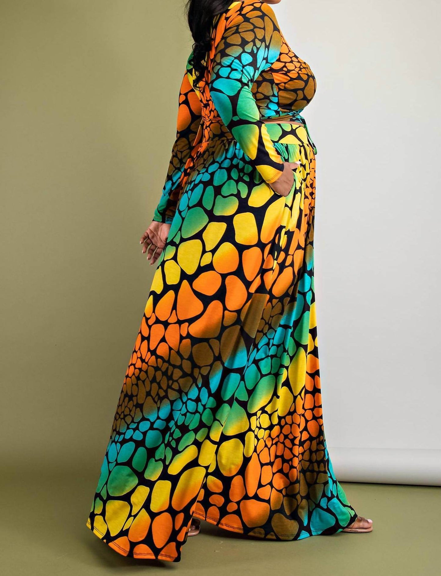 The Curve LA - Plus Size Long Sleeve Surplice Wrap Top And Maxi Skirt Set - Rack Hunt -