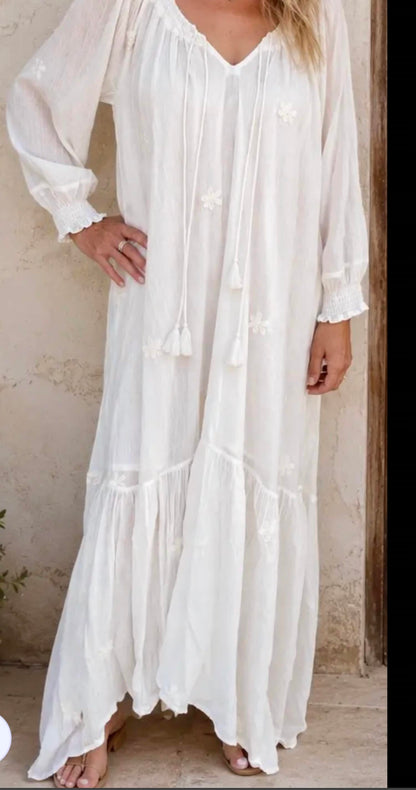 Thelma embroidered long sleeve maxi Dress