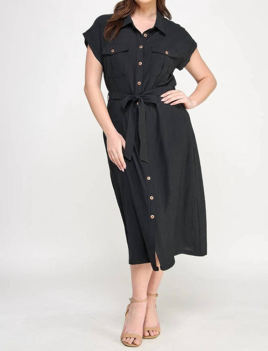 Front Tied Buttoned Short Sleeve Dress