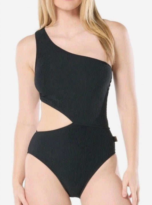 One Shoulder Cutout Ribbed One-Piece Swimsuit