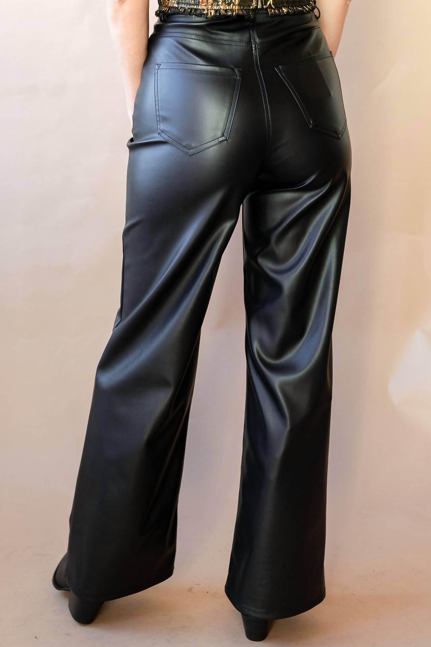 VIBRANT - Destiny Vegan Leather Wide Leg Pants - Rack Hunt -
