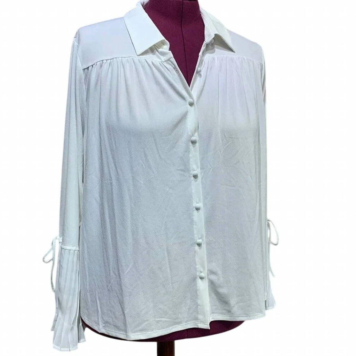 belldini Women's Button Down Long Bell Sleeve Top Blouse - Plus in White