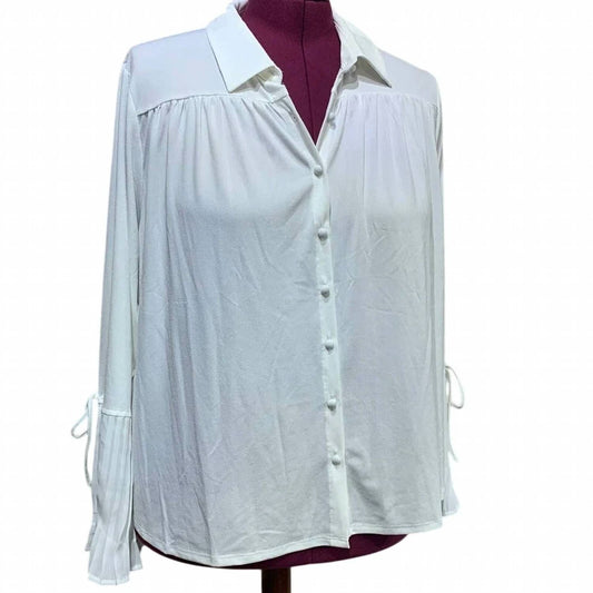 Women's Button Down Long Bell Sleeve Top Blouse - Plus