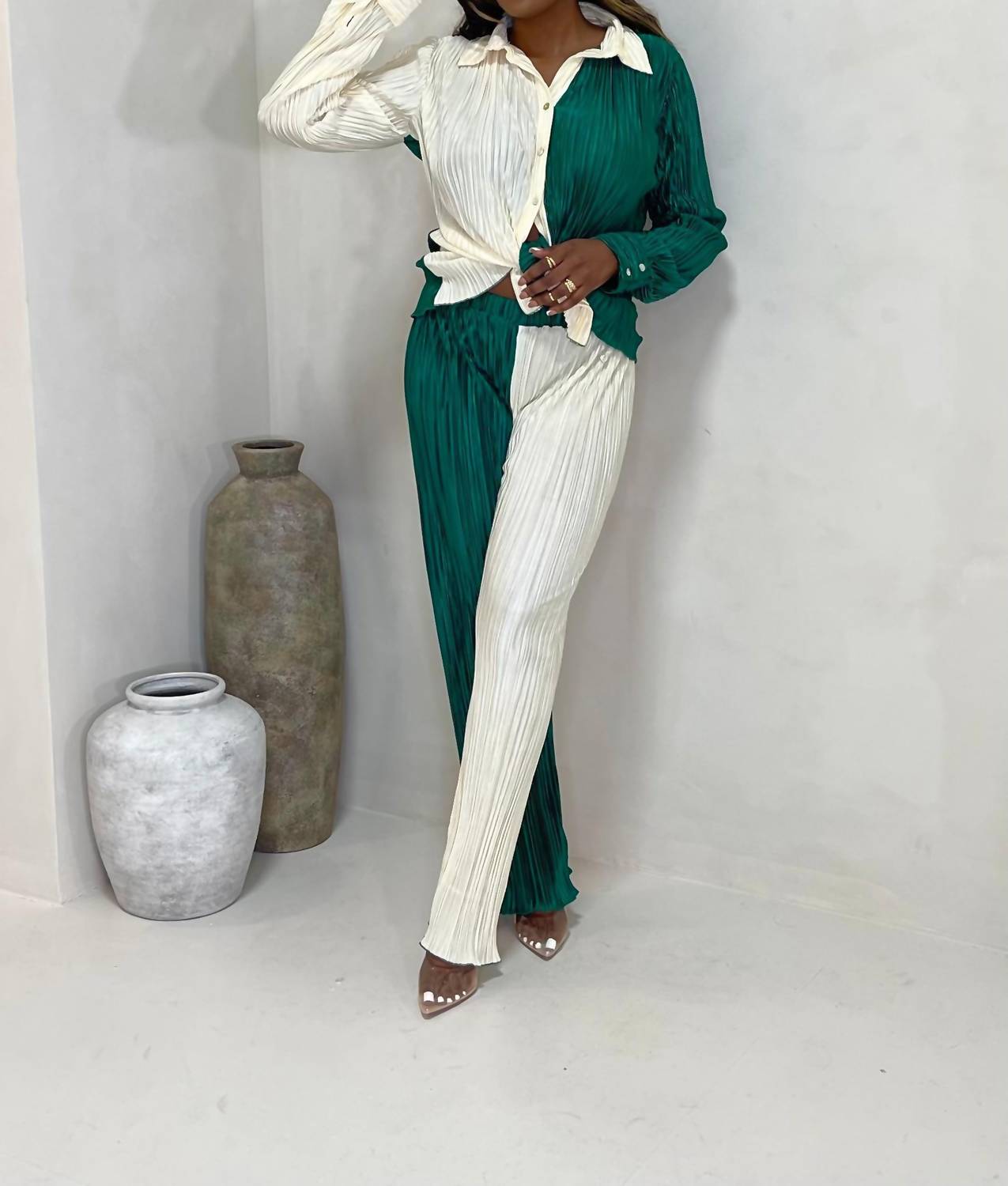 Half And Half Two-toned Plisse Set