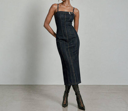 Denim Buckle Midi Dress
