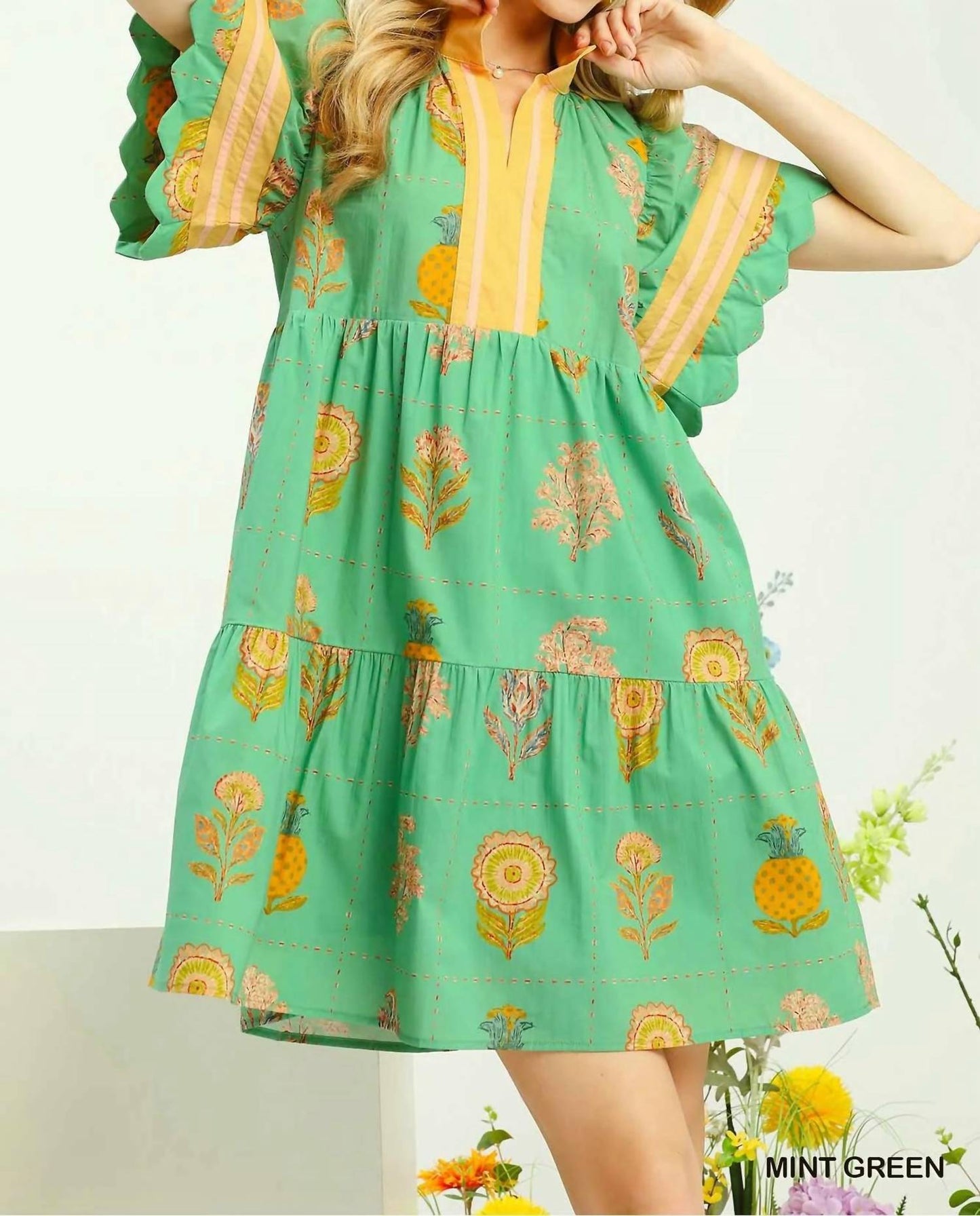 Printed Scalloped Mini Dress