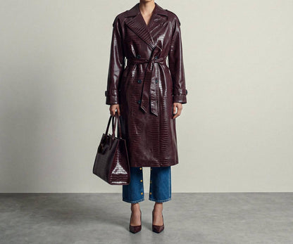 Croc-embossed Maxi Trench Coat