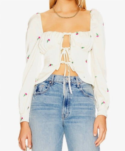 Front Tie Subtle Puff Sleeves Top