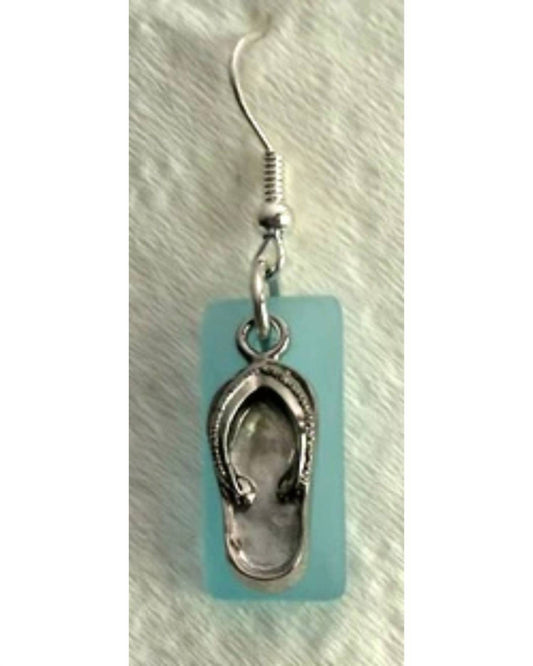 Women's Flip Flop And Aqua Glass Earrings