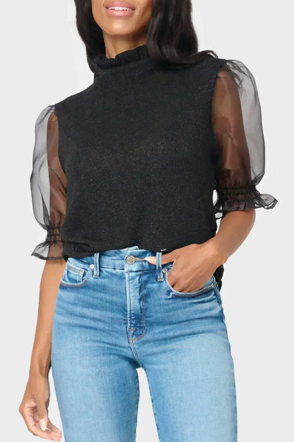 Gibsonlook - Feminine Ruffle Top with Organza Puff Elbow Sleeve - Rack Hunt