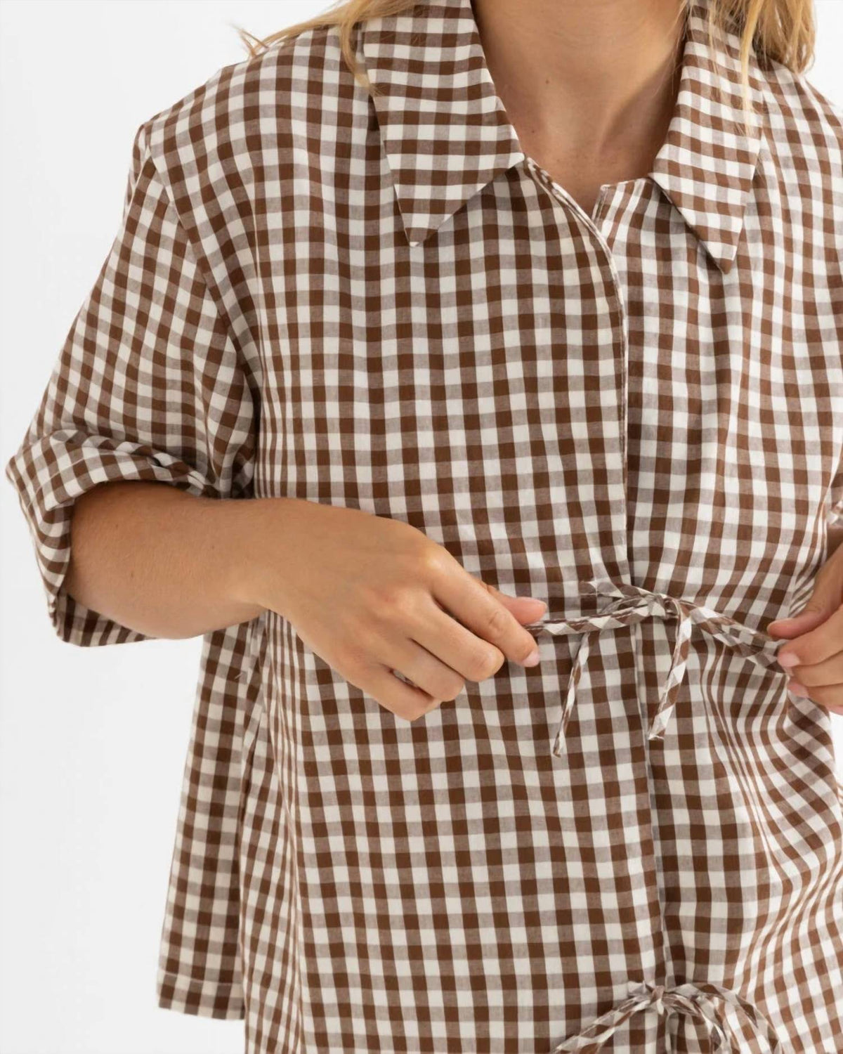 Birdie Gingham Tie Front Top