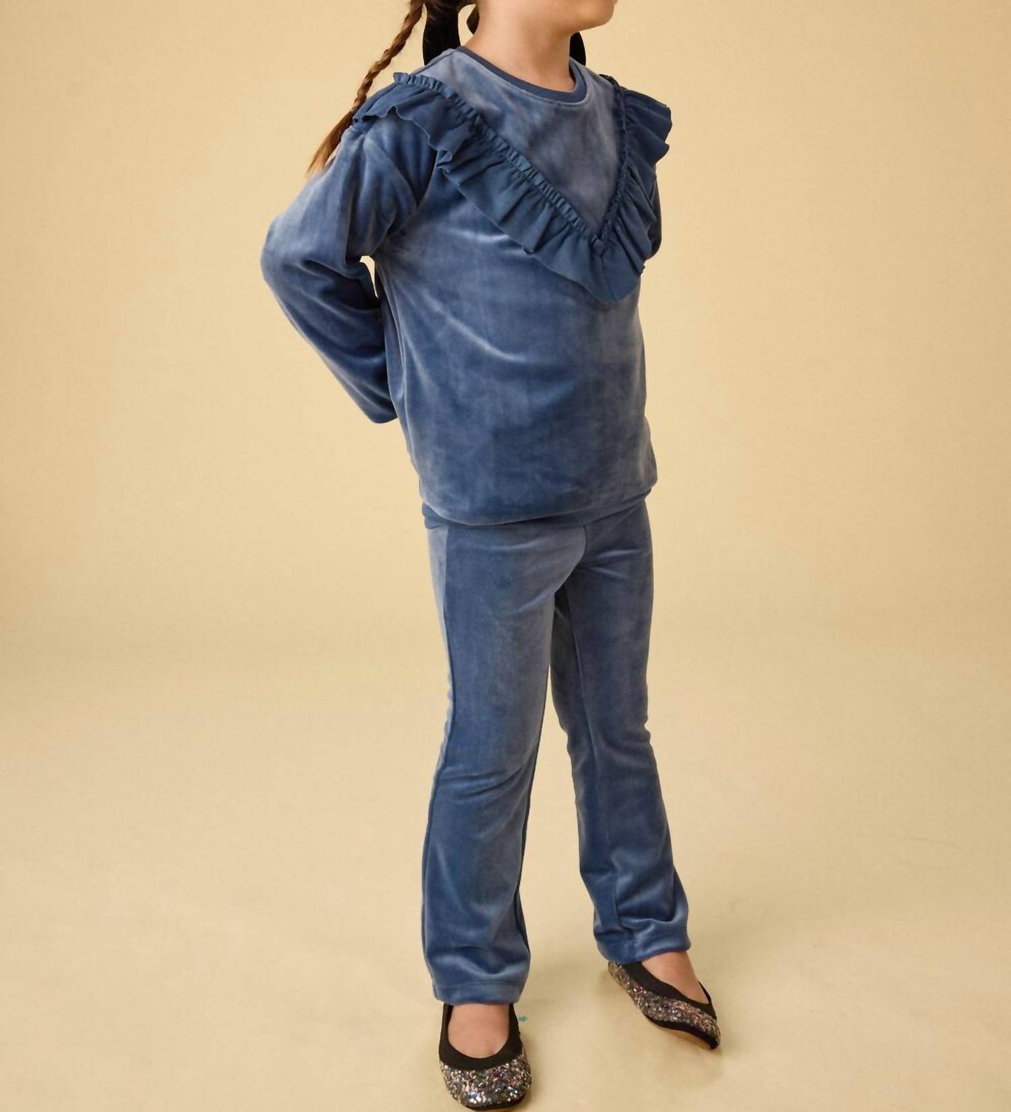 Girl's Velour Ruffle Tunic Top