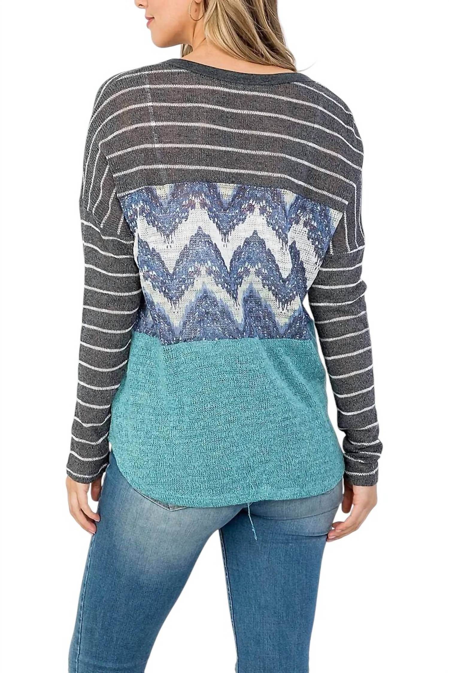 Oddy - Colorblock Front Tie Long Sleeve Top - Rack Hunt -